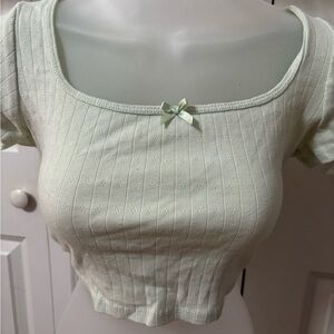 Gaze Green Ribbed Crop Blouse Short Sleeve